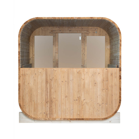 MO-2118 SQUARE sodo pirtis 210x180x210 cm - moderni lauko pirtis sode, eglės mediena, poilsiui ir sveikatingumui