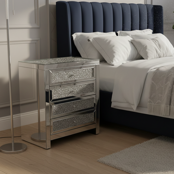 СКЛЯНИЙ КОМОД RIXON - СУЧАСНИЙ, 4 ШУХЛЯДИ, МДФ 75×90×45