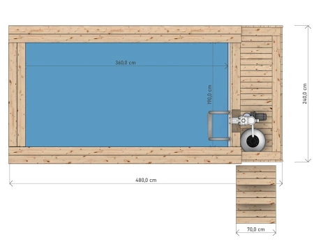 Дървен басейн с полипропиленова облицовка 480x240 cm - модерен, издръжлив градински басейн