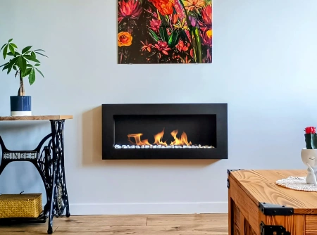 BOX 900x400 hanging bio-fireplace, black textured matt – a modern fireplace without a chimney