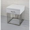Măsuță de noptieră MILO WHITE - oțel inoxidabil, blat din MDF lăcuit alb (60×50×50 cm)
