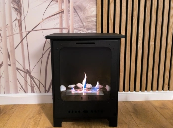 Freistehender Bio-Kamin Koza Mini matt schwarz mit Glas