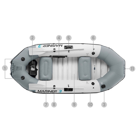 Oppblåsbar Ponton Mariner 3 for 3 personer med årer, pumpe, fiskeholder og motor – INTEX 68373