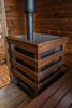 Sauna cúbica moderna y lujosa Premium Plus para exteriores, ideal para el jardín, con vistas panorámicas durante todo el año.