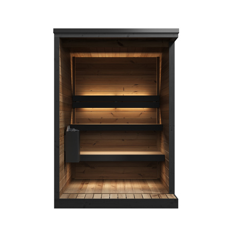 Sodo pirtis HIKI S Thermowood 3-4 asmenims - moderni lauko pirtis terasoje arba sode, skandinaviško stiliaus, elektrinė viryklė, kūrenama malkomis