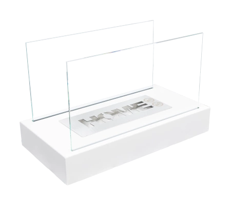 Vapaasti seisova biotakka Home white matt - tyylikäs, ekologinen savuton takka kotiin ja puutarhaan.