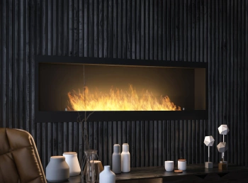 Minimalistyczny biokominek do zabudowy we wnęce Inside 1500 – czarny, szkło Antisol