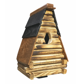 Budka lęgowa Alpine Rustic Cottage – ręcznie wykonana z wypalanego drewna, 32 × 21 × 15 cm