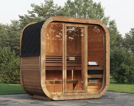 Sauna zewnętrzna Icon 125 dla 2-3 osób / Tylko ogrzewanie elektryczne / Wysokiej jakości ściana z Thermowood | Wellness | Relax | SPA | Naturalne Drewno | Drewno Thermo