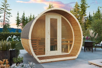 Le sauna extérieur Susi 280 pour 4-6 personnes / Chauffage électrique uniquement / Épicéa nordique de haute qualité (bois thermique de pin) | Bien-être | Détente | SPA | Bien-être | Détente | SPA | Style nordique | Bois thermique