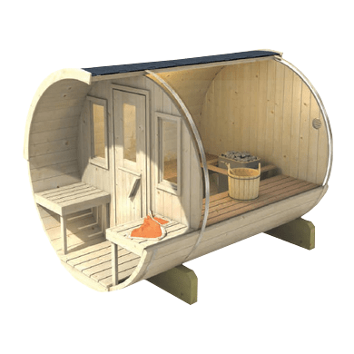 Outdoor Barrel Sauna 250 voor 4 personen / Harvia elektrische of houtkachel / Hoogwaardig Scandinavisch sparrenhout (Thermwood)