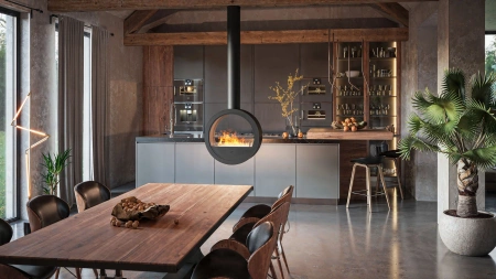 Slim Incyrcle 2Side White/Black Biofireplace — wall-mounted, rounded Antisol glass, 500 mm burner, good insulation