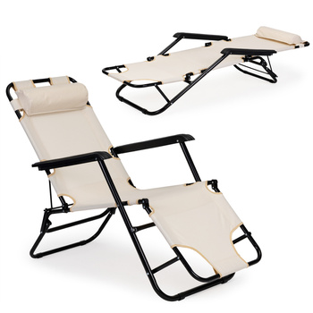 Garden Lounger with Headrest | Folding beach lounger for balcony or patio Green/Black/Blue/Beige | Garden furniture, relaxation, modern style