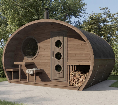 Sauna Owalna Frodo 300 Zewnętrzna dla 8 osób / Piec Elektryczny Harvia Harvia lub Opalany Drewnem Harvia / Wysokiej Jakości Świerk Skandynawski Poddany Obróbce Termicznej | Wellness | Relax | SPA | Domowe SPA | Luksusowy Relaks