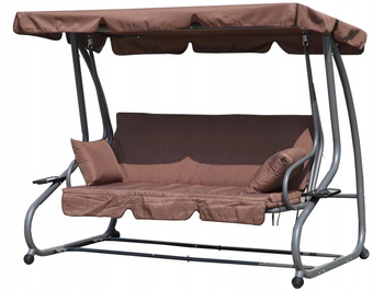 MultiGarden Folding 3-Person Garden Swing with Cushions - Brown | Garden furniture, relaxation, modern style