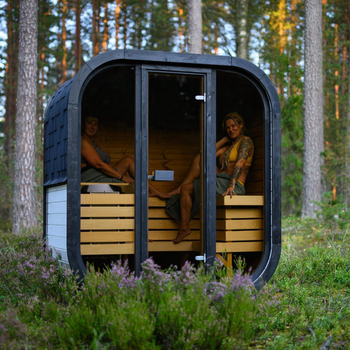 Vanjska sauna AMORA za 2–3 osobe / Samo električno grijanje / Konstrukcija od smreke i Thermowood-a | Wellness | Opuštanje | SPA | Prirodno Drvo | Thermowood Premium