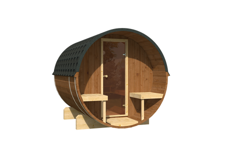 Sauna da esterno EDA 250 – sauna premium confortevole per 6–8 persone con stufa elettrica o a legna, per lusso ed eleganza
