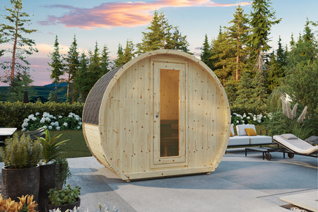 Utendørs sauna SUSI for 2–3 personer med Harvia Vega ovn + gaver | kosmetikk + tilbehør til badstue | finsk badstue | thermwood | Termotre