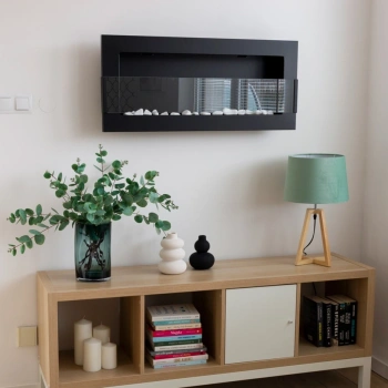 Bioșemineu suspendat 900x400 cu sticlă - negru structural, șemineu modern fără fum