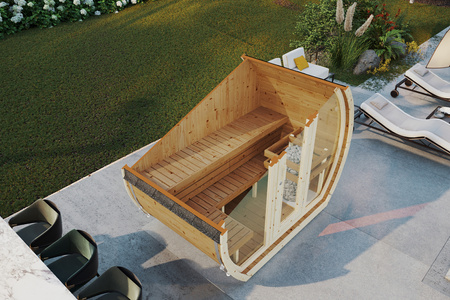 Outdoor sauna SUSI for 2-3 people with Harvia Vega sauna heater + freebies | cosmetics + sauna accessories | Finnish sauna | thermwood | Thermally Modified Wood