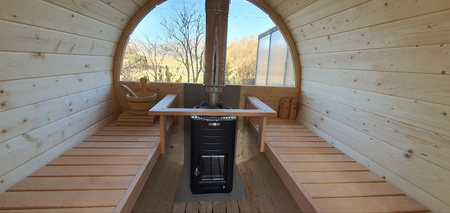 Sudová Vonkajšia Sauna 250 pre 4 osoby / Elektrický Sporák Harvia Alebo na Drevo / Vysoko Kvalitný Škandinávsky Smrek (Thermwood)