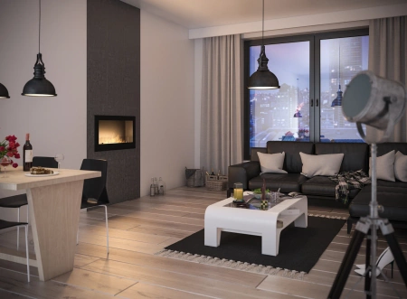 Hanging built-in biofireplace Inside 900 – black / INOX, Antisol glass