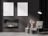 Vegghengt bioetanolpeis med glass 650x400 – blank svart, moderne bioetanolpeis