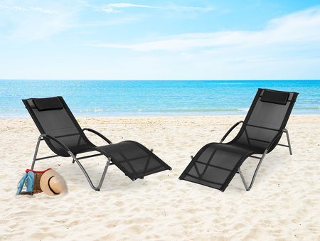 Leżak ogrodowy z zagłówkiem | Leżanka na balkon taras Czarny | meble do ogrodu, wypoczynek, nowoczesny styl