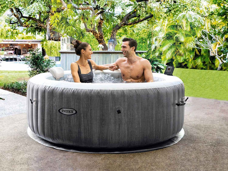 Jacuzzi Inflable INTEX 28440 – SPA Cuadrado para 4 personas, 196 x 71 cm con Hidromasaje, WiFi y Conjunto Premium