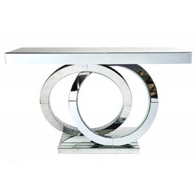 CONSOLA DE VIDRO – anel duplo & acabamento espelhado, Transparente/Prateado