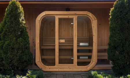 Sauna zewnętrzna Icon 125 dla 2-3 osób / Tylko ogrzewanie elektryczne / Wysokiej jakości ściana z Thermowood | Wellness | Relax | SPA | Naturalne Drewno | Drewno Thermo