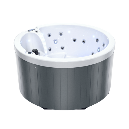 Redondo dārza džakuzi - kompakta apaļa spa vanna ar burbuļvannu terasei un dārzam