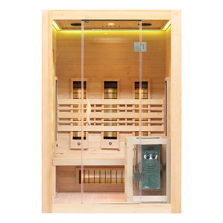 MO-EA2R-M COMBO Infrarot-/Finnische Sauna mit HARVIA 3,5 kW-Ofen und Salzstein | Wellness | Relax | SPA | Eleganter Minimalismus | Thermoholz