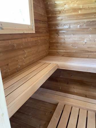 Āra klasiskā ovālā pirts 5 personām / Harvia Harvia elektriskā vai Harvia malkas krāsns / Augstas kvalitātes termiski apstrādāta skandināvu egle | Wellness | Relax | Spa | Skandināvu stils | Ģimenei un draugiem