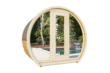Outdoor sauna SUSI for 2-3 people with Harvia Vega sauna heater + freebies | cosmetics + sauna accessories | Finnish sauna | thermwood | Thermally Modified Wood