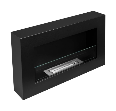 Bio fireplace BOX 650x400 black with glass - a modern ecological fireplace for the living room