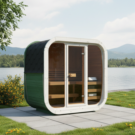 Sauna esterna Icon 125 per 2-3 persone / Nuova collezione Rainbow / Solo riscaldamento elettrico / Alta qualità Thermowood | Benessere | Relax | SPA | Legno naturale | Legno Thermo