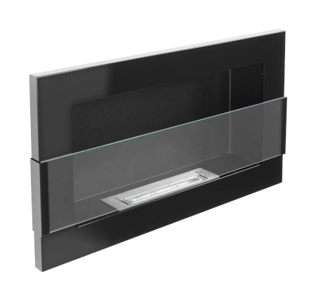 Підвісний біокамін зі склом 650x400 - чорний глянцевий, сучасний камін на біоетанолі