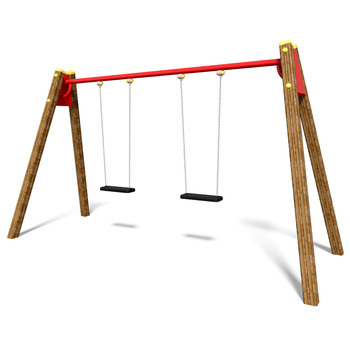Columpio doble sobre postes de madera TE404 – diversión para dos en cualquier parque infantil