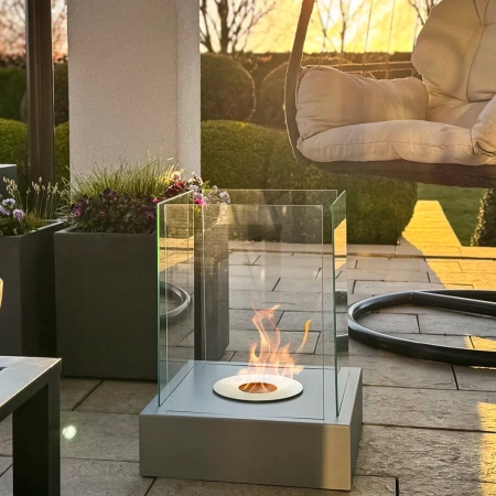 Freestanding Bioethanol Fireplace Sunset Garden Grey Structural Matte