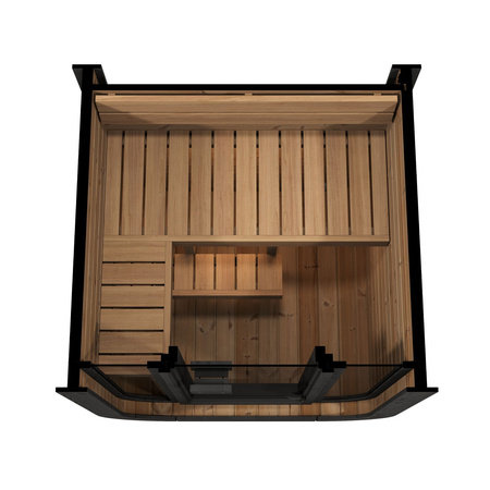 Havesauna ULLA130 Thermowood 1-2 personer – moderne udendørs sauna til terrassen eller haven i skandinavisk stil med elektrisk ovn 220V/230V/400V