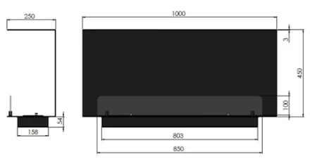 Inside C1000 v1 Biofireplace — built-in fireplace for a recess with LONGFIRE 800 burner, flame control