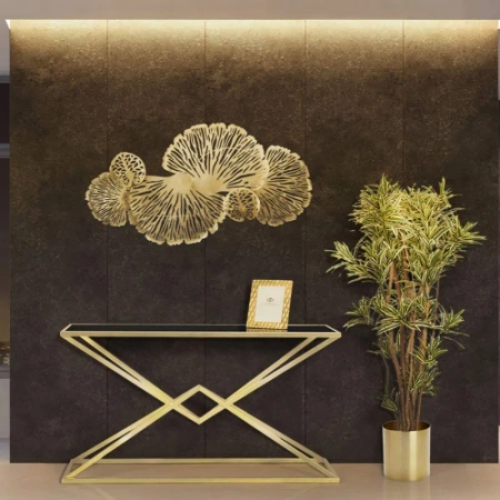 CONSOLA EM AÇO INOXIDÁVEL – DIAMOND – design geométrico & forma luxuosa, Dourado
