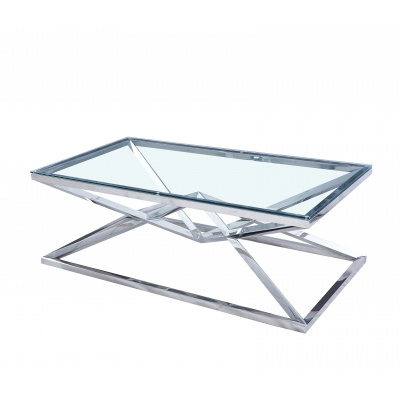 Diamond salontafel van roestvrij staal met transparant gehard glas – modern en elegant