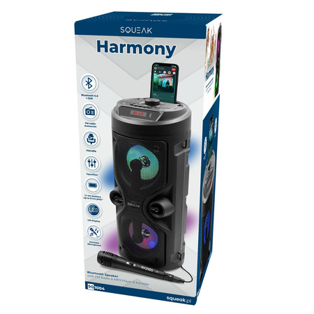 SQUEAK Harmony SQ1004 Bluetooth 5.0 EDR Lautsprecher mit Karaoke - 40W, USB, microSD, wiederaufladbar, LED