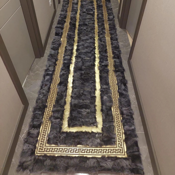 Løbetæppe håndlavet grå plys tæppe blødt premium tæppe Versace stil tæppe læder håndværk til interiør