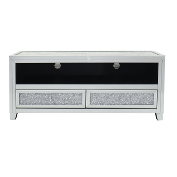 RTF Modernne klaasist RTV kapp 120×50×40 cm - 2 sahtlit, kristallid