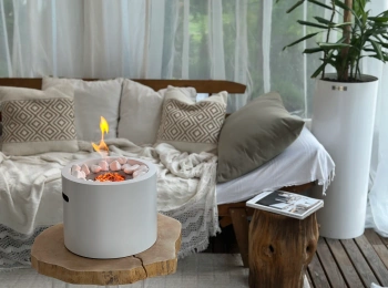 Laisvai pastatomas biožidinys "Moon Mini", baltas matinis - stilingas ir nedūmijantis židinys bet kokiam interjerui