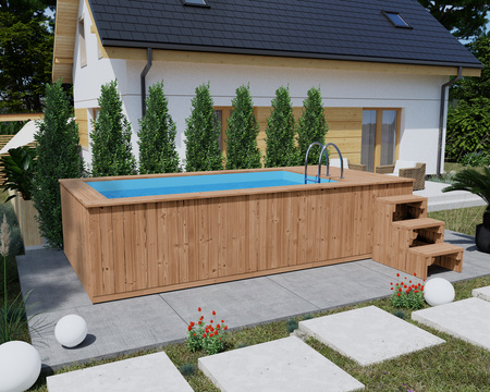 Дървен плувен басейн с полипропиленова вложка 480 см x 240 см (Thermo Wood) - модерен, издръжлив градински басейн