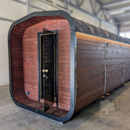 Lussuosa e moderna sauna cubica SPA da esterno per giardino con vista panoramica tutto l'anno